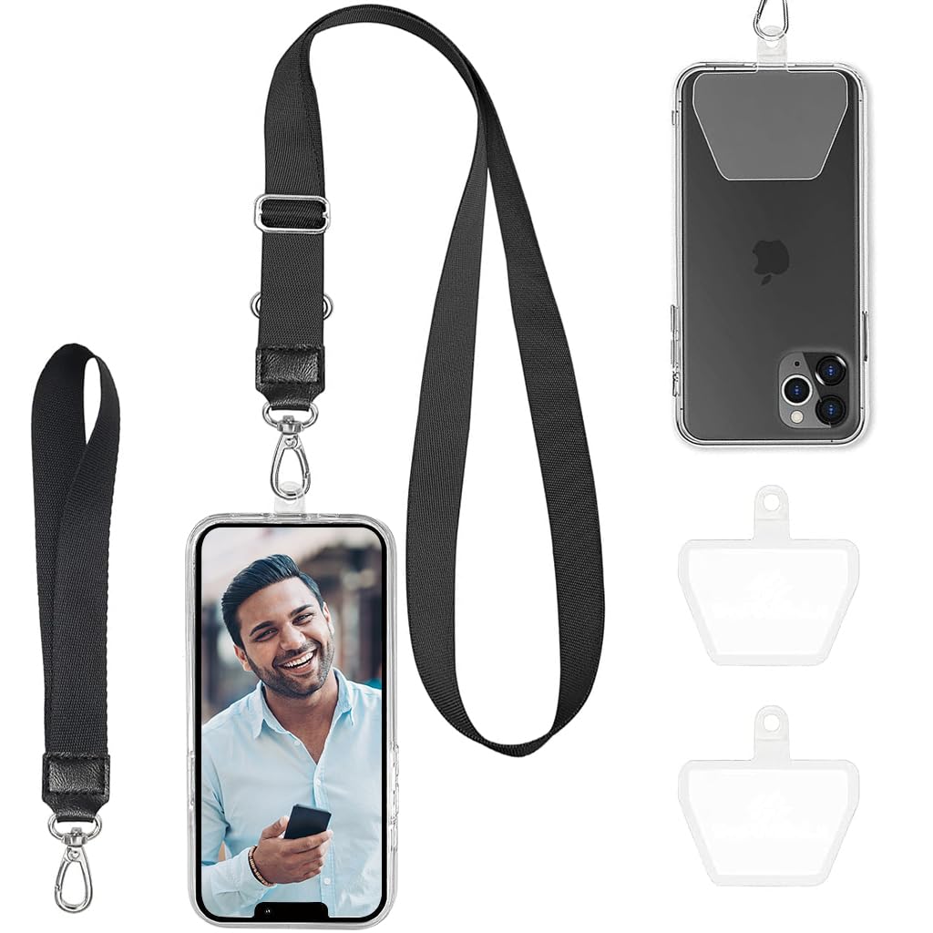 ZORBES Phone Lanyard Phone Hand Strap Set Phone Neckstrap for All Phone Case Adjustable Black Phone Sling with 2 Self-Adhesive Inserts Phone Sling Hand Strap, Not Includes Phone Case ZORBES Phone Lanyard Phone Hand Strap Set Phone Neckstrap for All Phone Case Adjustable Black Phone Sling with 2 Self-Adhesive Inserts Phone Sling Hand Strap, Not Includes Phone Case